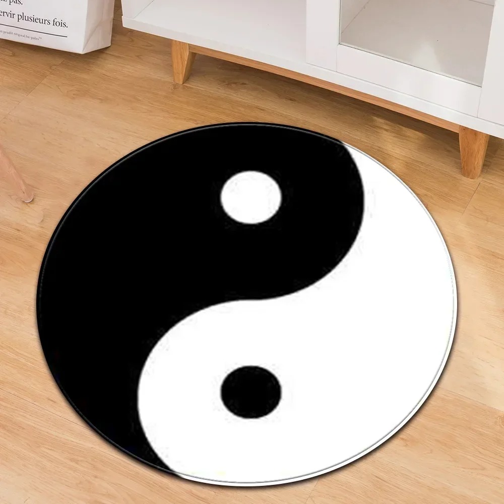 Home Gym On Carpet - Yin Yang Taiji tapis rond fleur