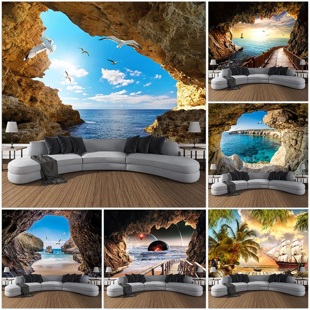 Home Gym Decor - Tapisserie de paysage de grotte de